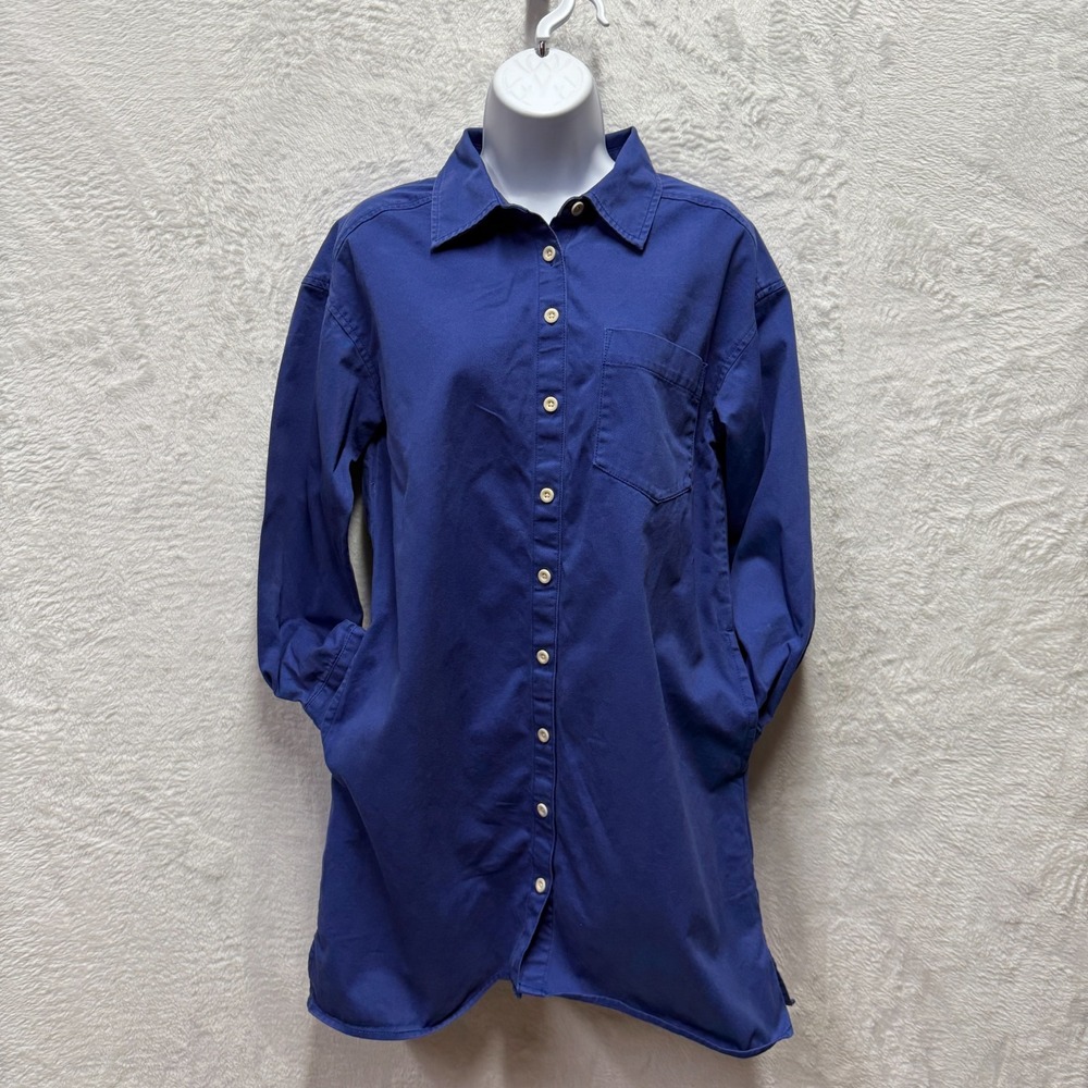 Madewell Shirt Dress Womens Small Royal Blue Cotton Preppy Side Slits Button Up - Picture 6 of 13
